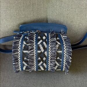 Sam Edelman Blue and Black Patterned Fringe Women's Bag with removable strap
